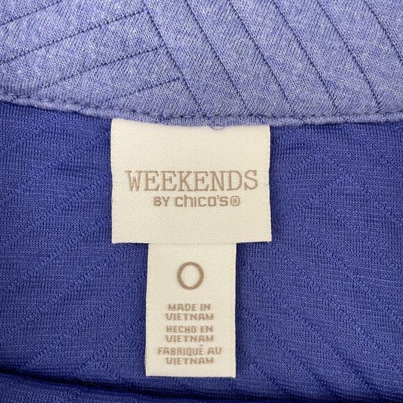 CHICO'S Weekends Sweater Womens Chico 0 or Small Blue Snap-Detail Mock-Neck Top - Picture 7 of 8